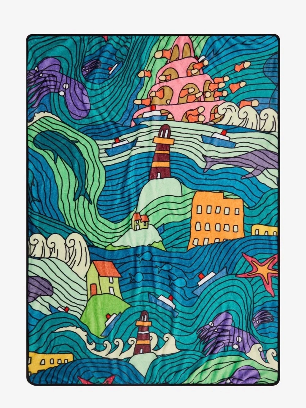 Rare! Studio Ghibli Ponyo Line Art Scene Fleece Throw